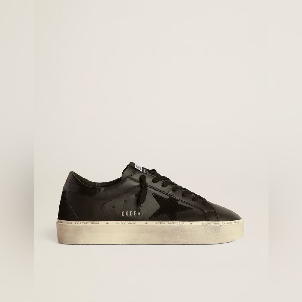Golden Goose Black Hi-Star sneakers in leather with studded GGDB lettering. SZ40